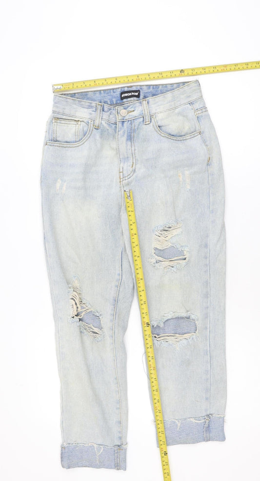 MOMOKROM Womens Blue Distressed Boyfriend Jeans Size 8