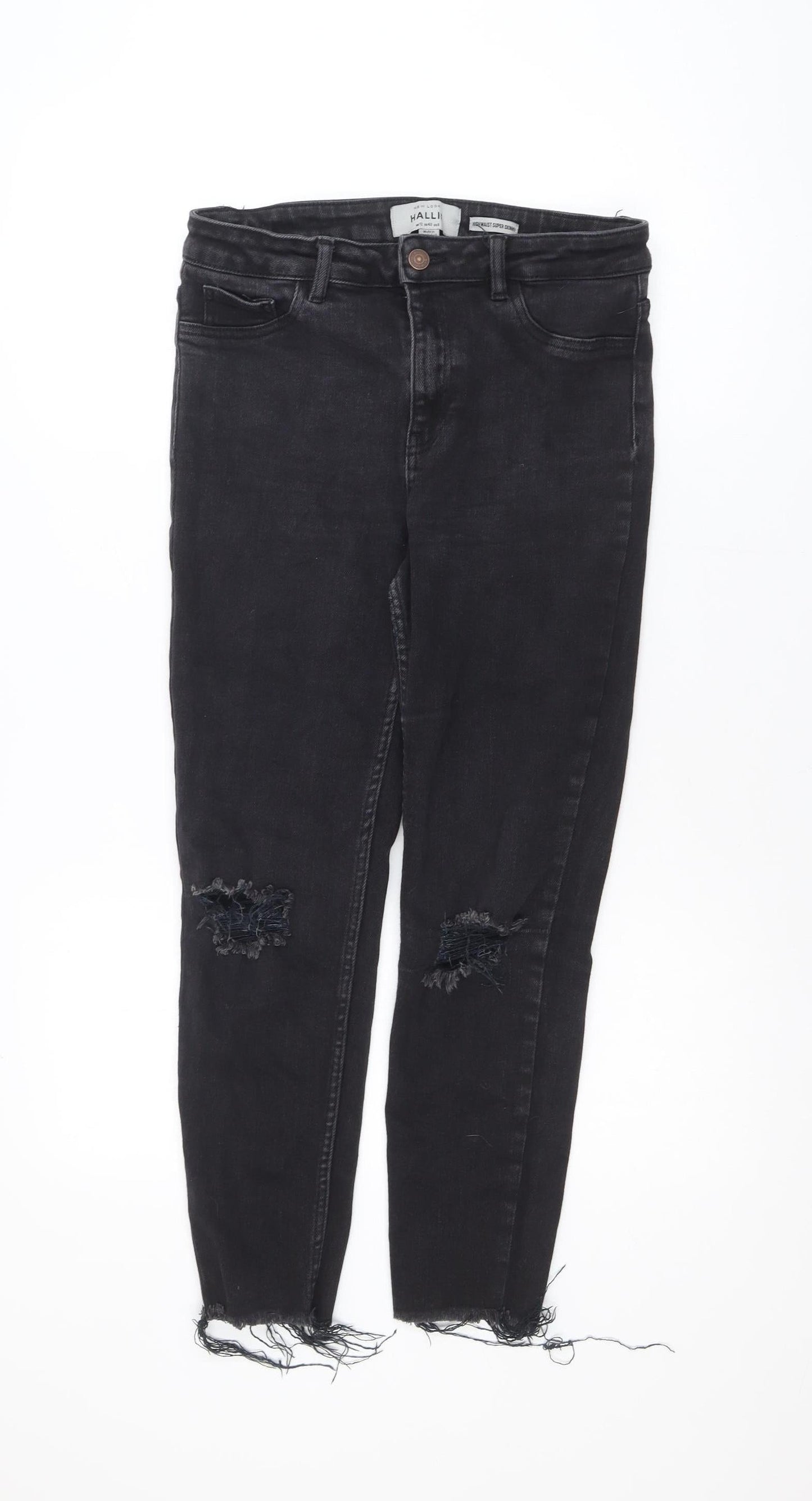 New Look Halli Women’s Black High Waist Skinny Jeans Size 12 Distressed Denim