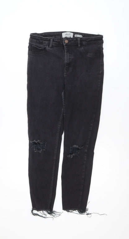New Look Halli Women’s Black High Waist Skinny Jeans Size 12 Distressed Denim