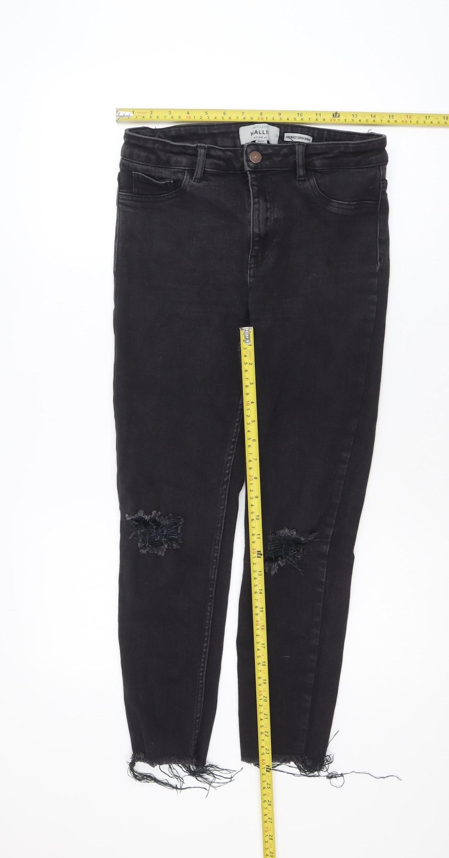 New Look Halli Women’s Black High Waist Skinny Jeans Size 12 Distressed Denim