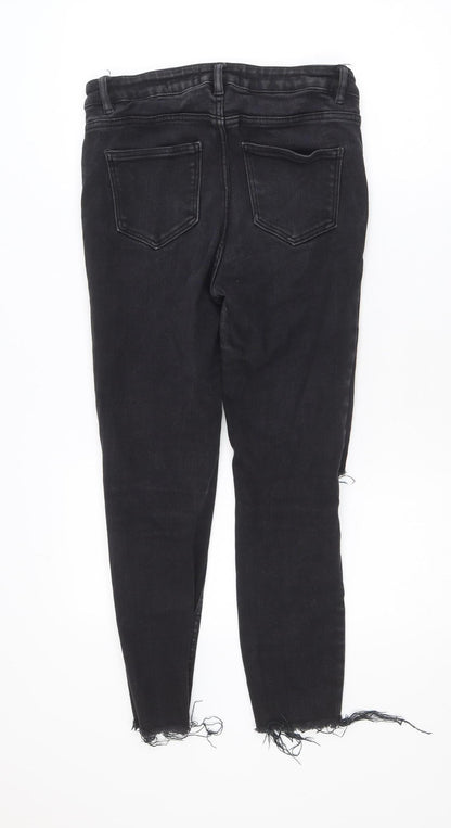 New Look Halli Women’s Black High Waist Skinny Jeans Size 12 Distressed Denim