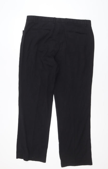Avenue Men's Black 38R Classic Dress Trousers Polyester Blend