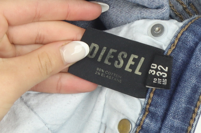 Diesel Womens Blue Mid Rise Skinny Jeans Size 14 with Stripe Detail