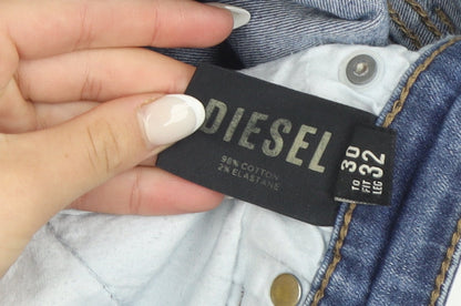 Diesel Womens Blue Mid Rise Skinny Jeans Size 14 with Stripe Detail