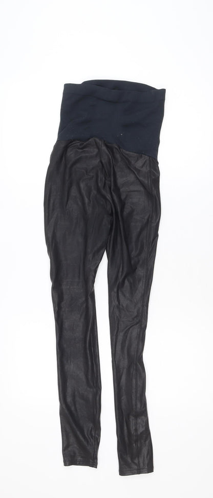 Spanx Women Black Faux Leather Ankle Leggings Size S High Rise