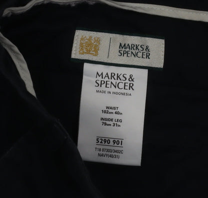 Marks and Spencer Men's Blue Chino Trousers 40x31 Regular Fit