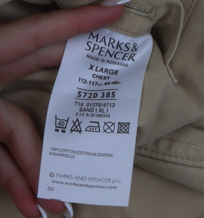 Marks and Spencer Blue Harbour Men's Beige Cotton Button-Up XL Casual Shirt