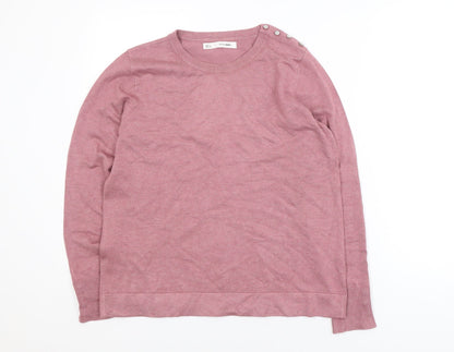 Sfera Women Pink Crew Neck Long Sleeve Button Jumper Size 14
