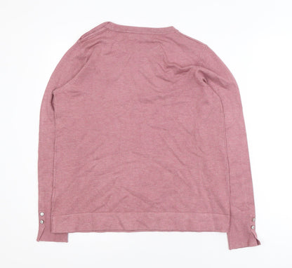 Sfera Women Pink Crew Neck Long Sleeve Button Jumper Size 14