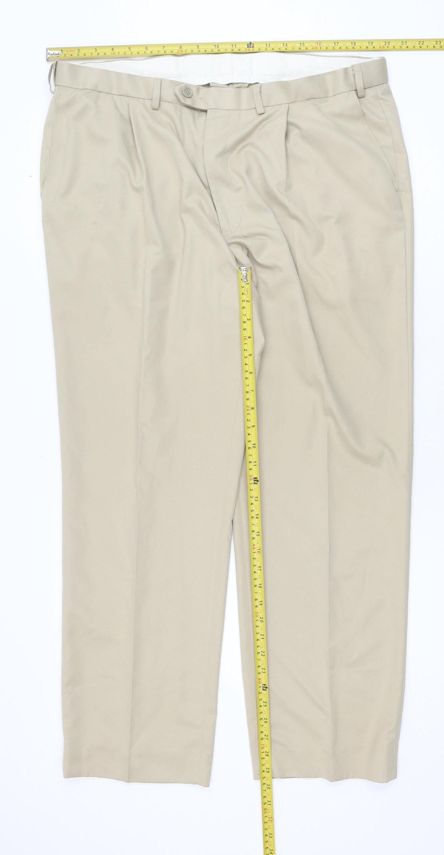 Marks and Spencer Men's Beige Travel Chino Trousers 40W 31L Regular Fit