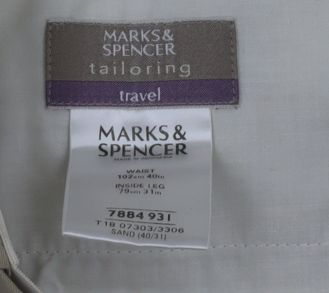 Marks and Spencer Men's Beige Travel Chino Trousers 40W 31L Regular Fit