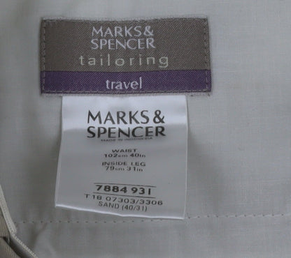 Marks and Spencer Men's Beige Travel Chino Trousers 40W 31L Regular Fit