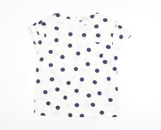 F&F Women’s White Polka Dot Linen Blend Short Sleeve Blouse Size 8