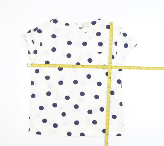 F&F Women’s White Polka Dot Linen Blend Short Sleeve Blouse Size 8