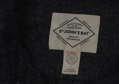 St John's Bay Men's Grey Cotton Long Sleeve Flannel Shirt Size L