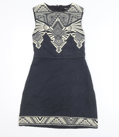 Oasis Women Black Geometric Sleeveless Shift Dress Size 8