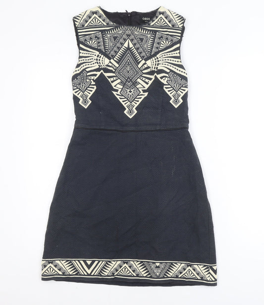 Oasis Women Black Geometric Sleeveless Shift Dress Size 8