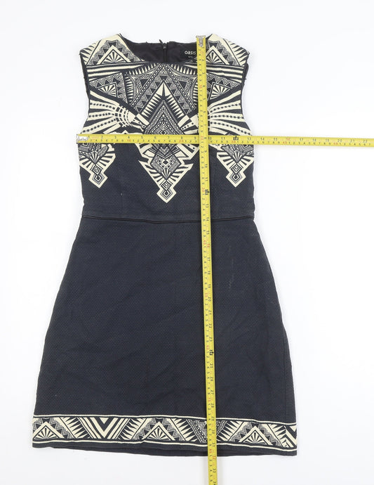Oasis Women Black Geometric Sleeveless Shift Dress Size 8
