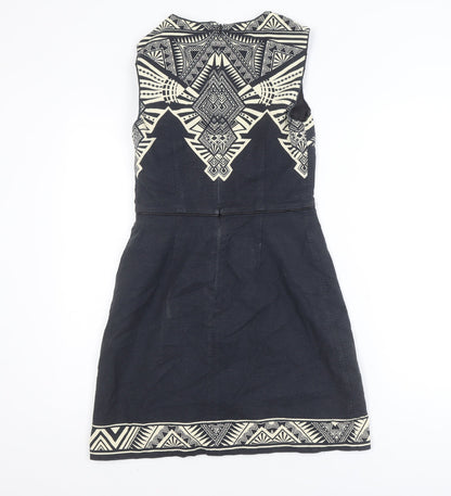 Oasis Women Black Geometric Sleeveless Shift Dress Size 8