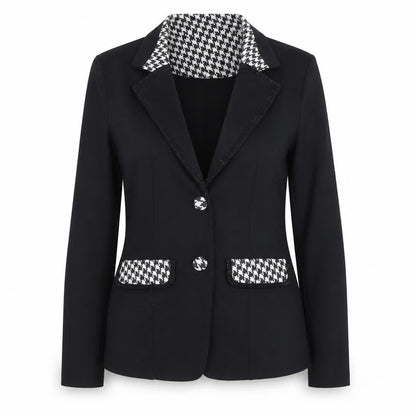 Libra Women's Black Houndstooth Trim Two-Button Blazer Size S