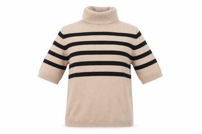 Dunnes Women Beige Striped Roll Neck Short Sleeve Jumper Size M