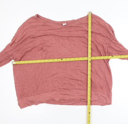 FatFace Women’s Pink Linen Relaxed Boat Neck Long Sleeve Top L
