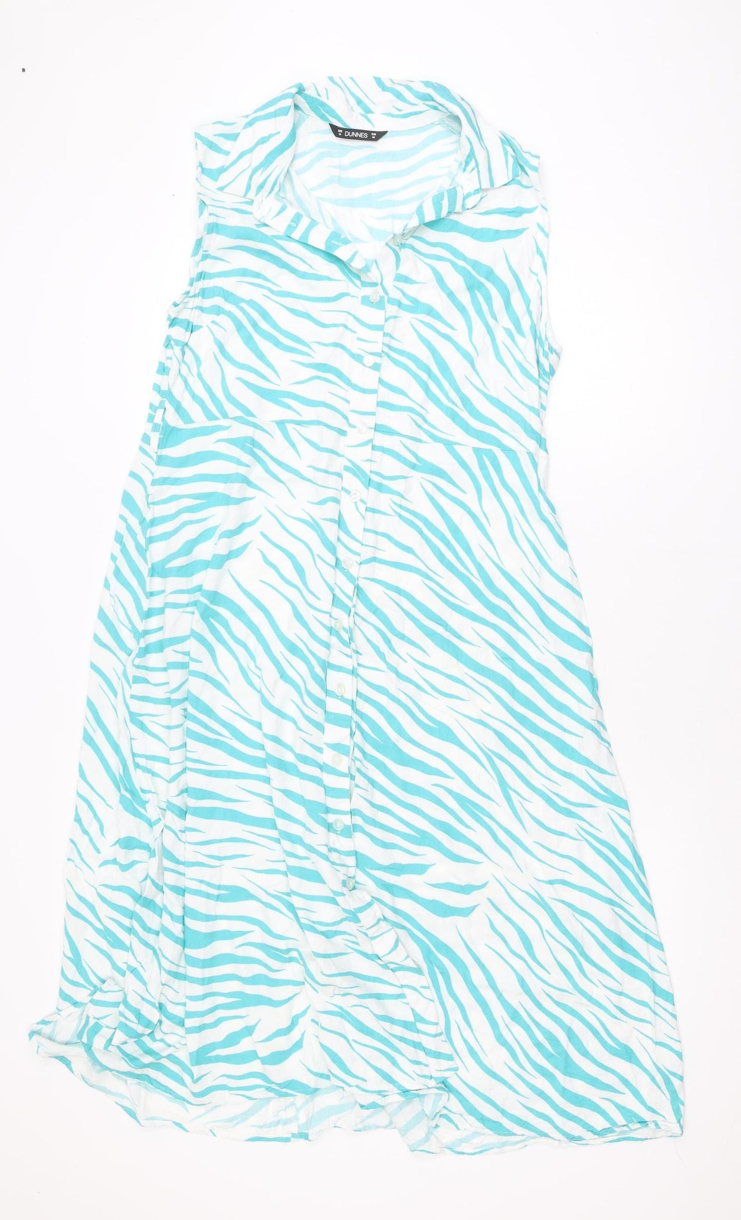 Dunnes Women Blue Animal Print Sleeveless Shirt Dress Size 16