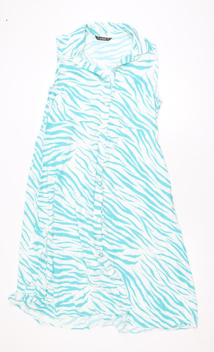Dunnes Women Blue Animal Print Sleeveless Shirt Dress Size 16