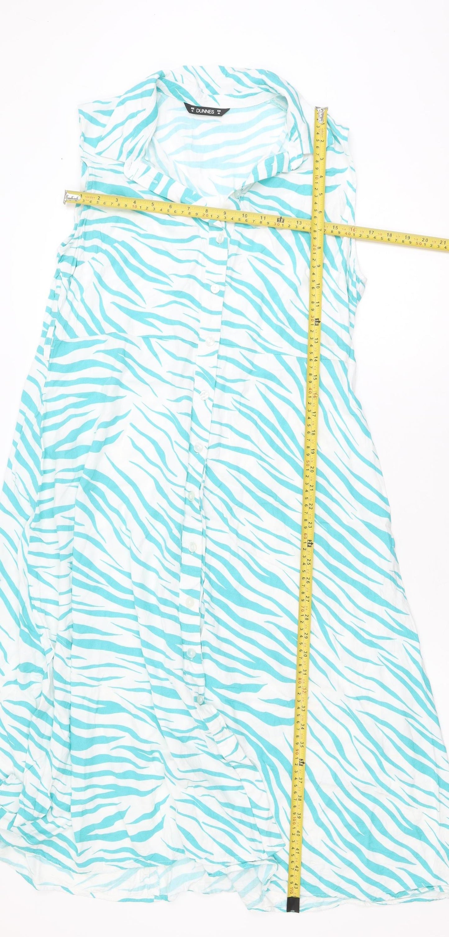 Dunnes Women Blue Animal Print Sleeveless Shirt Dress Size 16