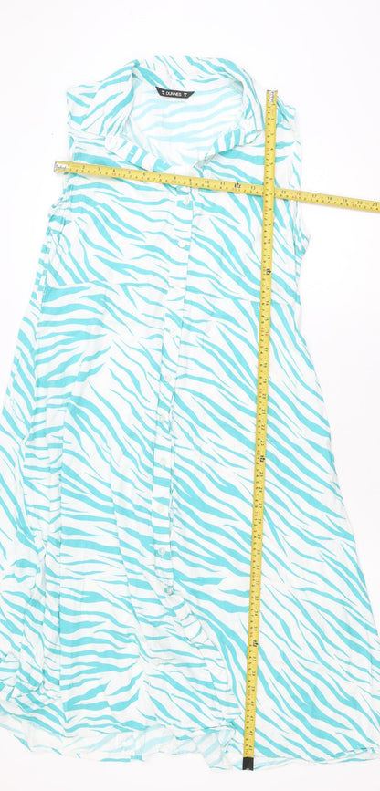 Dunnes Women Blue Animal Print Sleeveless Shirt Dress Size 16
