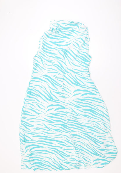 Dunnes Women Blue Animal Print Sleeveless Shirt Dress Size 16