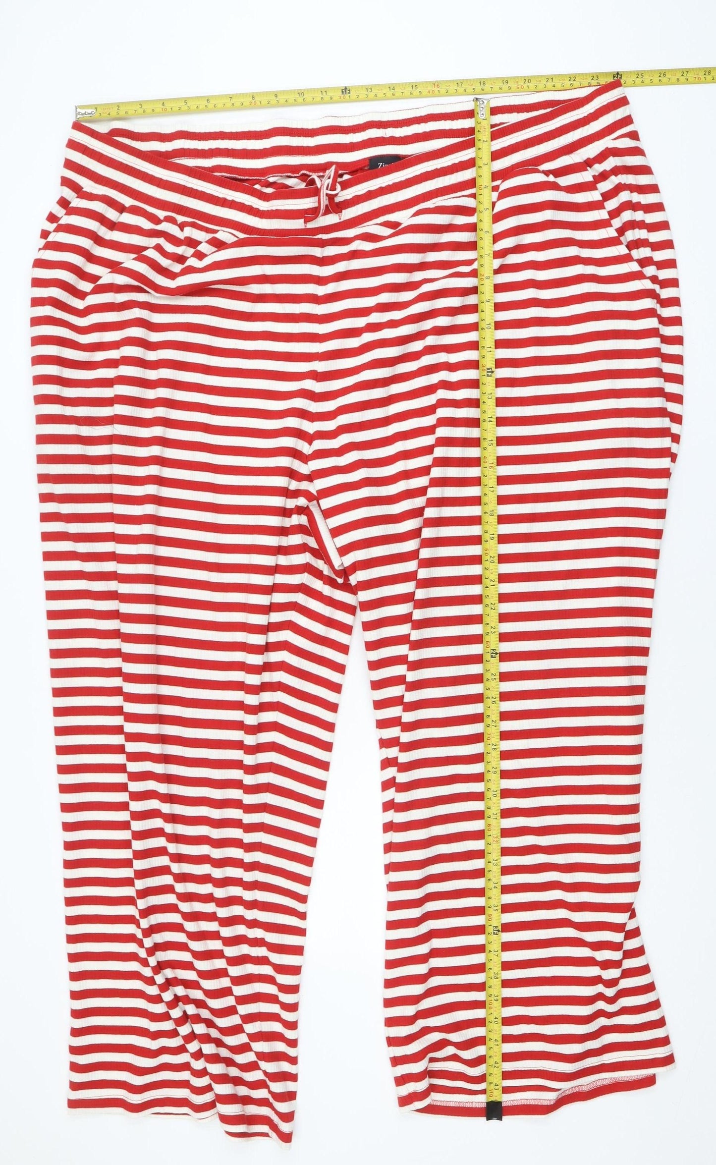 Zizzi Women’s Red White Striped Jersey 3XL Plus Size Leggings