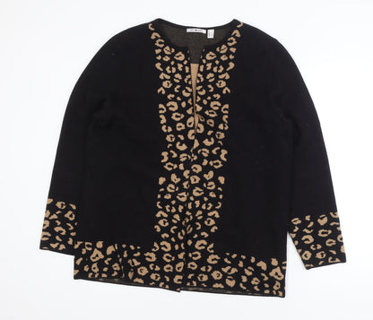 Punt Roma Women's Black Leopard Print Long Sleeve Cardigan Size L