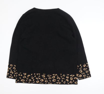 Punt Roma Women's Black Leopard Print Long Sleeve Cardigan Size L