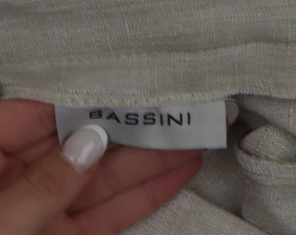 Bassini Womens Beige Size 14 Straight Leg Elastic Waist Trousers
