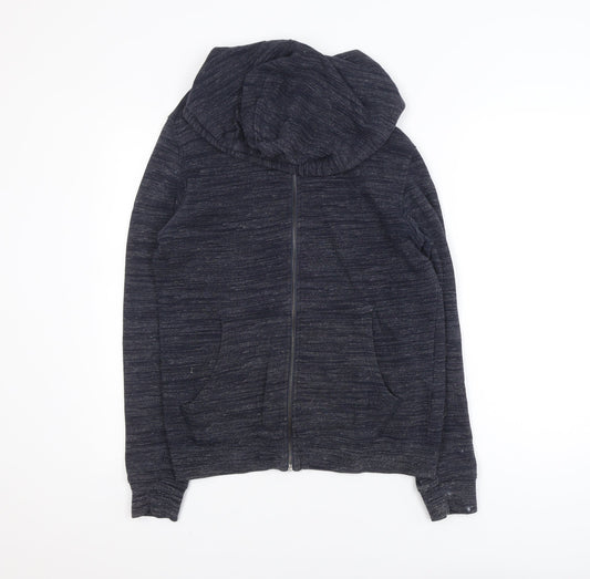 Zara Men Blue M Hooded Cotton Full Zip Casual Jacket