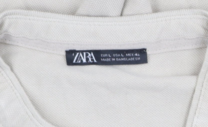 Zara Men's Beige Henley Short Sleeve T-Shirt Size L 100% Cotton