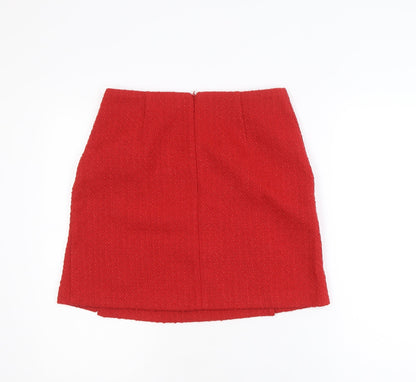 Dunnes Women Red Tweed Short Skirt Size 10 High Waist