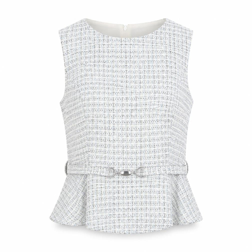 F&F Women’s Multicoloured Tweed Peplum Blouse UK 14 Sleeveless Classic