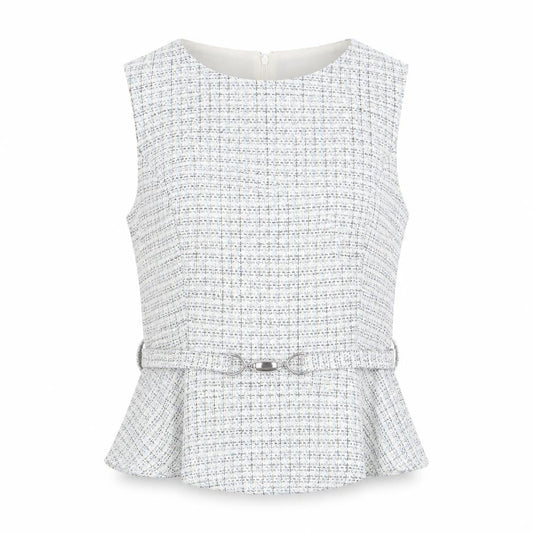 F&F Women’s Multicoloured Tweed Peplum Blouse UK 14 Sleeveless Classic