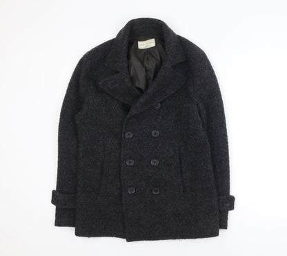Nano Universe Men's Black Wool Blend Pea Coat Size S