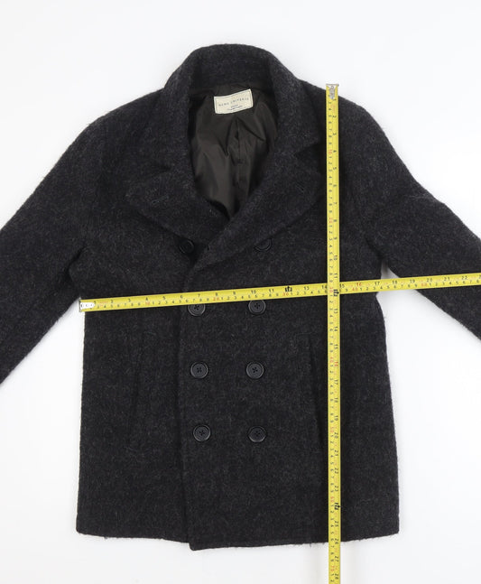 Nano Universe Men's Black Wool Blend Pea Coat Size S