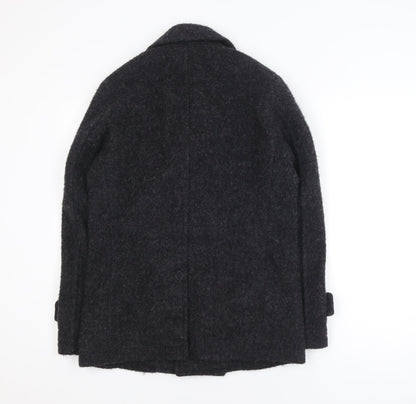 Nano Universe Men's Black Wool Blend Pea Coat Size S