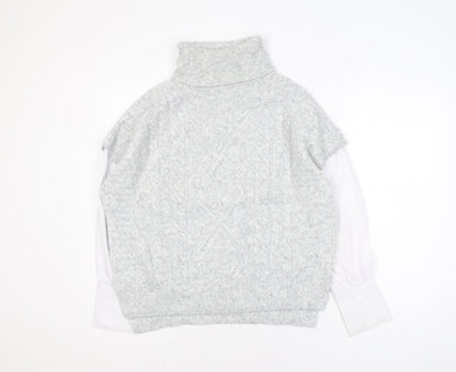 Dunnes Stores Women Grey Cable-Knit Roll Neck Sleeveless Jumper Size 14
