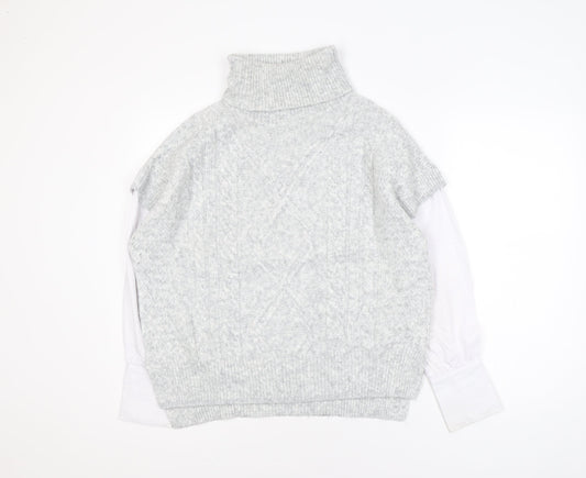 Dunnes Stores Women Grey Cable-Knit Roll Neck Sleeveless Jumper Size 14