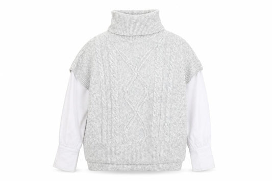 Dunnes Stores Women Grey Cable-Knit Roll Neck Sleeveless Jumper Size 14