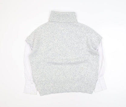 Dunnes Stores Women Grey Cable-Knit Roll Neck Sleeveless Jumper Size 14