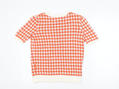 Marks and Spencer Women's Orange Check Knit Short Sleeve Top Size 12