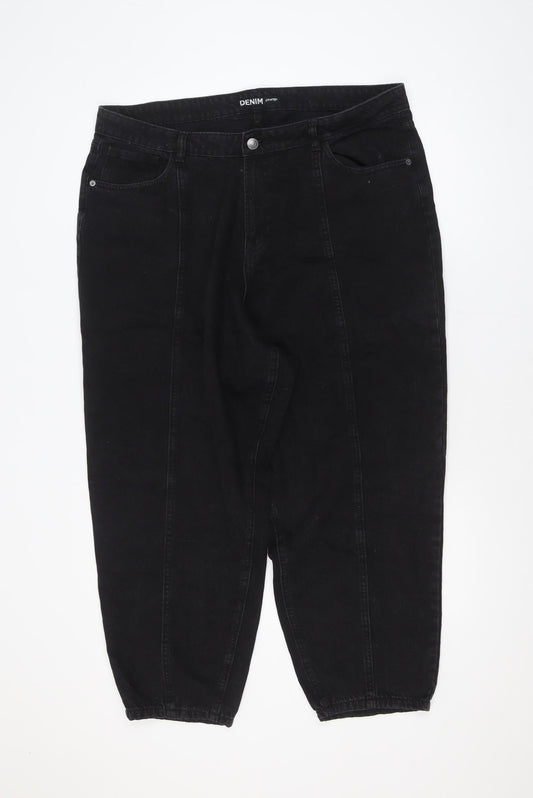 George Women Black Size 20 Relaxed Fit Cropped Jeans 100% Cotton