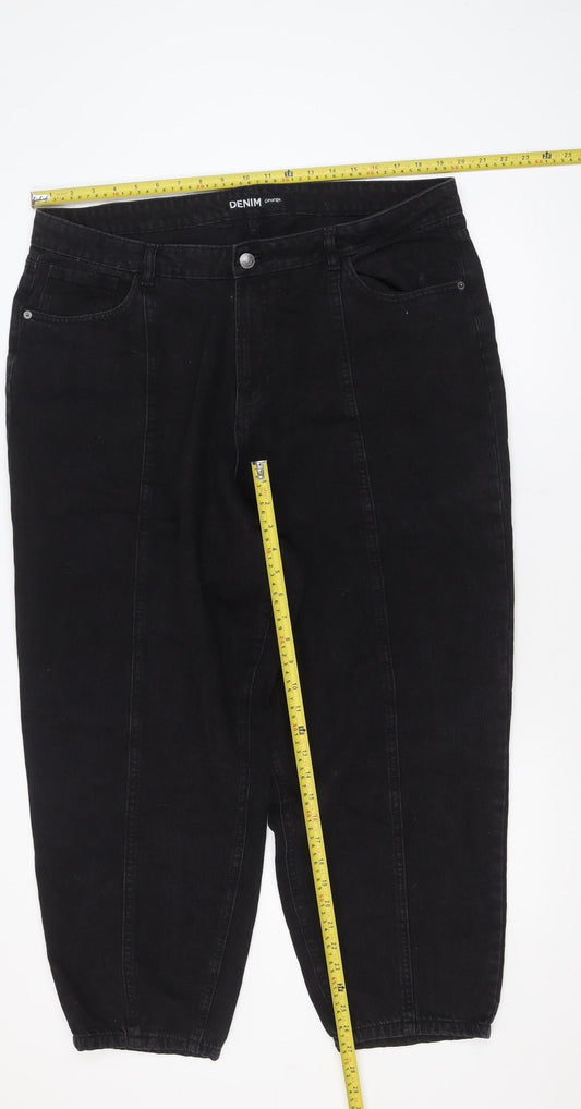 George Women Black Size 20 Relaxed Fit Cropped Jeans 100% Cotton